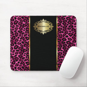 Trendy Hot Pink Leopard Dier met Gouden Accenten Muismat