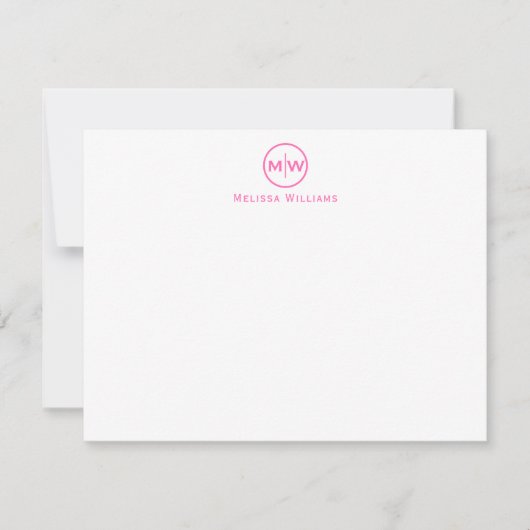 Trendy Hot Pink Moderne Cirkel twee Monogram Initi Notitiekaartje (Voorkant)