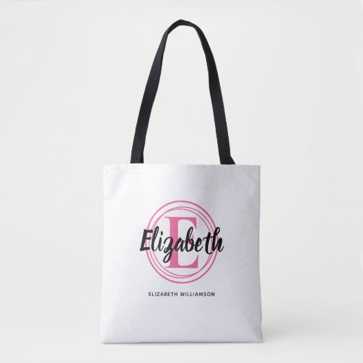 Trendy Hot Pink Monogram Initiaal Script Name Tote Bag (Voorkant)