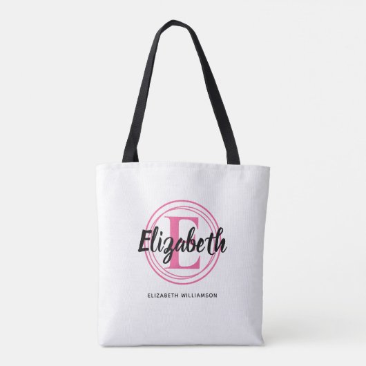 Trendy Hot Pink Monogram Initiaal Script Name Tote Bag (Achterkant)