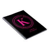 Trendy Hot Pink Monogram Naam Zwart Notitieboek (Rechterzijde)
