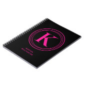 Trendy Hot Pink Monogram Naam Zwart Notitieboek (Linkerzijde)