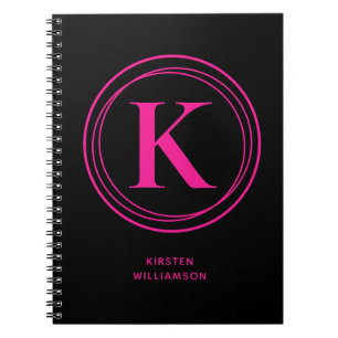 Trendy Hot Pink Monogram Naam Zwart Notitieboek