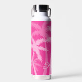 Trendy Hot Pink Palms Magenta Leuk Monogrammed Waterfles (Voorkant)
