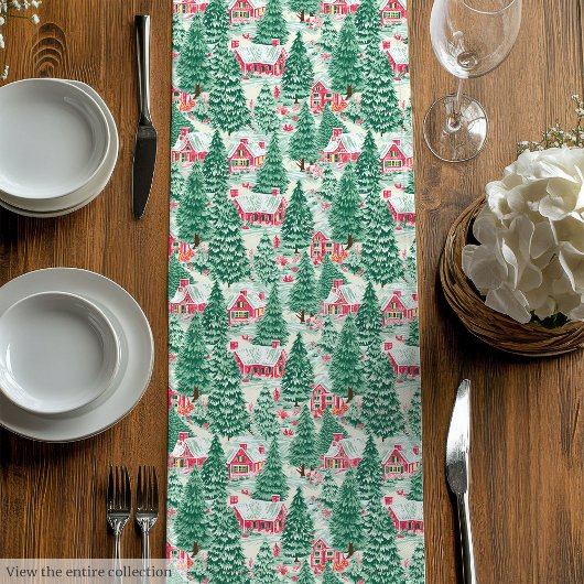 Trendy hot pink red preppy Christmas table runner Medium Tafelloper