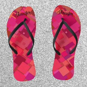 Trendy Hot Pink Retro Patroon Teenslippers