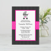 Trendy Hot Pink Zebra Carriage Baby shower Kaart (Staand voorkant)