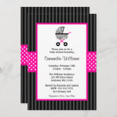 Trendy Hot Pink Zebra Carriage Baby shower Kaart (Voorkant / Achterkant)