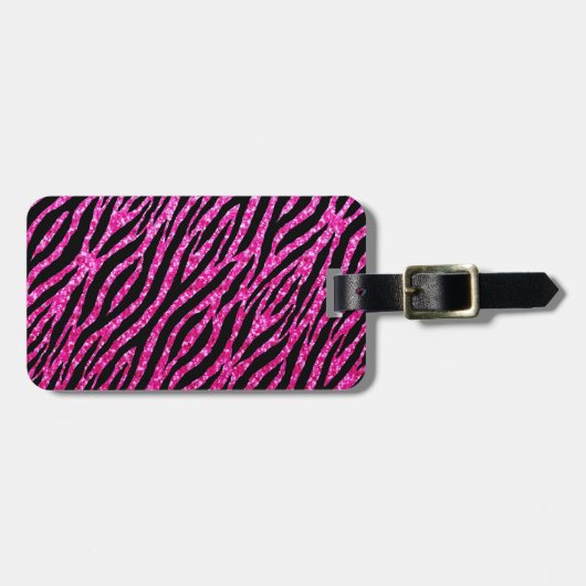 Trendy Hot Pink Zebra Print Glitz Glitter Sparkles Bagagelabel (Voorkant horizontaal)
