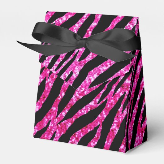 Trendy Hot Pink Zebra Print Glitz Glitter Sparkles Bedankdoosjes (Voorkant Zijde)