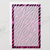 Trendy Hot Pink Zebra Print Glitz Glitter Sparkles Briefpapier (Voorkant / Achterkant)