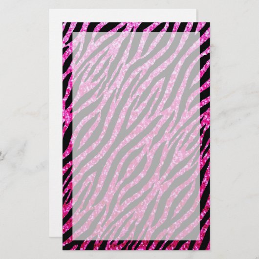 Trendy Hot Pink Zebra Print Glitz Glitter Sparkles Briefpapier (Voorkant / Achterkant)