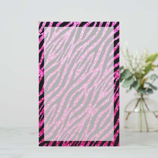 Trendy Hot Pink Zebra Print Glitz Glitter Sparkles Briefpapier (Staand voorkant)