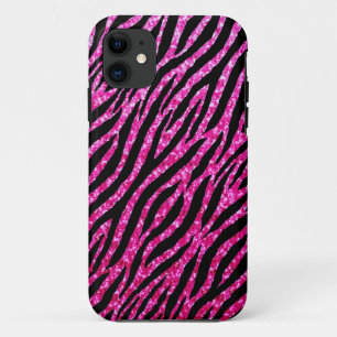 Trendy Hot Pink Zebra Print Glitz Glitter Sparkles Case-Mate iPhone Case