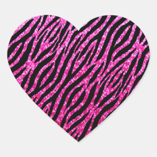 Trendy Hot Pink Zebra Print Glitz Glitter Sparkles Hart Sticker