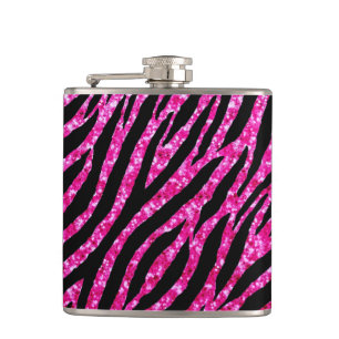 Trendy Hot Pink Zebra Print Glitz Glitter Sparkles Heupfles