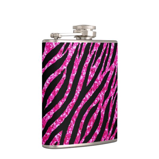 Trendy Hot Pink Zebra Print Glitz Glitter Sparkles Heupfles (Rechts)
