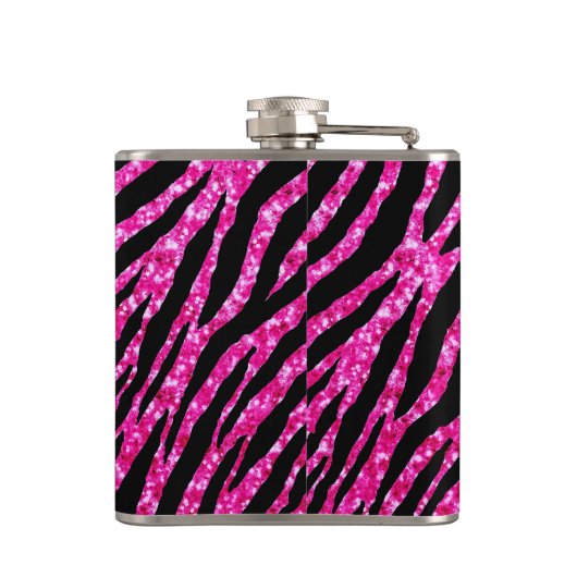 Trendy Hot Pink Zebra Print Glitz Glitter Sparkles Heupfles (Achterkant)