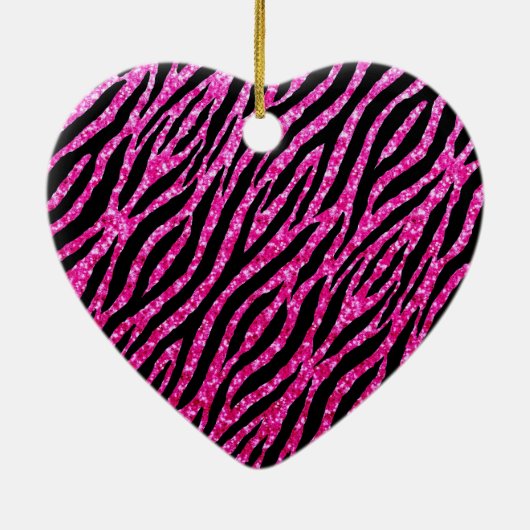 Trendy Hot Pink Zebra Print Glitz Glitter Sparkles Keramisch Ornament (Achterkant)