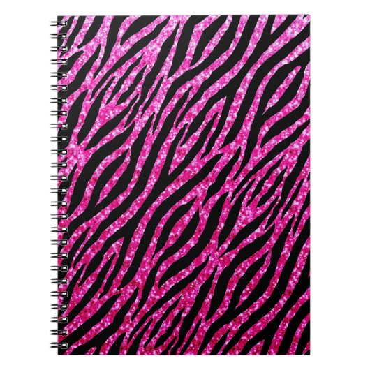 Trendy Hot Pink Zebra Print Glitz Glitter Sparkles Notitieboek (Voorkant)