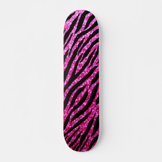 Trendy Hot Pink Zebra Print Glitz Glitter Sparkles Persoonlijk Skateboard (Voorkant)