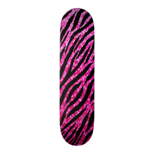 Trendy Hot Pink Zebra Print Glitz Glitter Sparkles Persoonlijk Skateboard