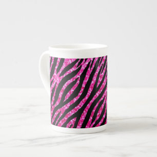 Trendy Hot Pink Zebra Print Glitz Glitter Sparkles Porselein Kop