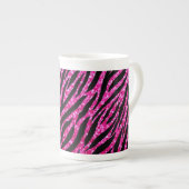 Trendy Hot Pink Zebra Print Glitz Glitter Sparkles Porselein Kop (Voorkant rechts)