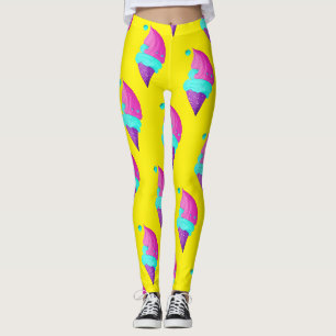 Trendy Hot Roze Gele Kleurrijke IJspatroon Leggings