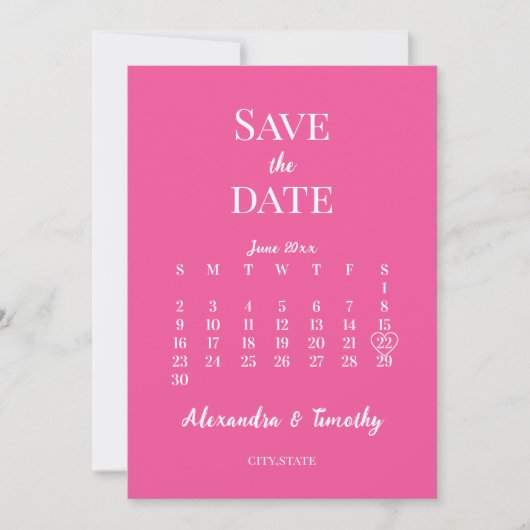 Trendy Hot Roze Minimalistische Kalender Bruiloft Save The Date (Voorkant)