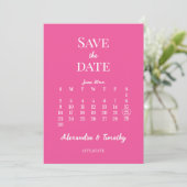 Trendy Hot Roze Minimalistische Kalender Bruiloft Save The Date (Staand voorkant)