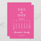 Trendy Hot Roze Minimalistische Kalender Bruiloft Save The Date (Voorkant / Achterkant)