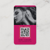 Trendy hot roze QR code moderne sociale media foto Visitekaartje (Voorkant)