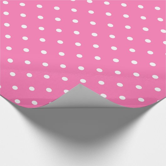 Trendy Hot Roze Sjabloon Wit Polka Dots Glanzend Cadeaupapier (Hoek)