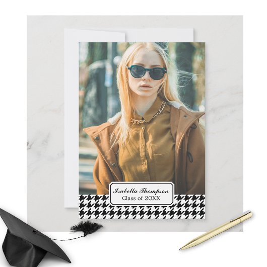 Trendy Houndstooth Afstuderen Foto Klasse 20XX Kaart