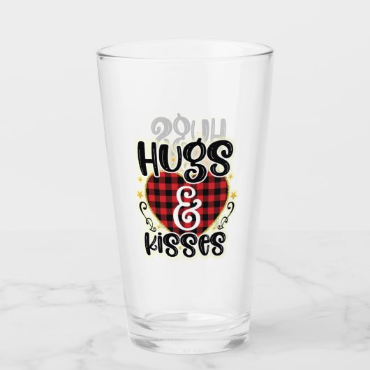Trendy Hugs en Kisses Valentijnsdag Glas (Voorkant)