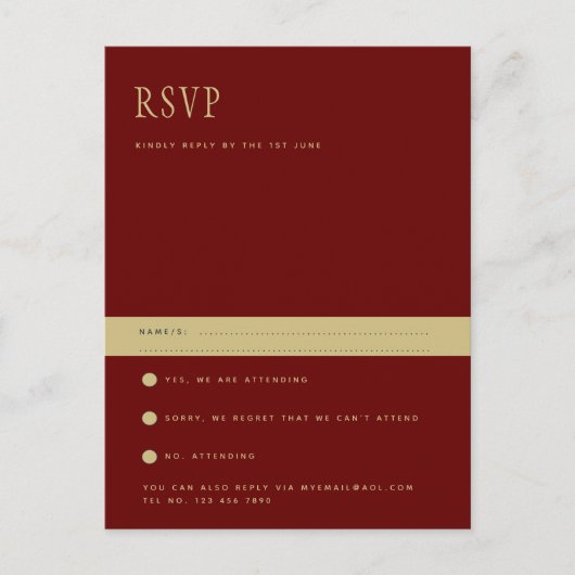 Trendy Huidige Bordeaux Goud Trouw RSVP Briefkaart (Voorkant)
