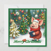 Trendy Huidige Winter Dennenbomen Kerstlied Zingen Feestdagenkaart (Voorkant)