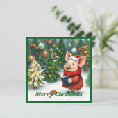 Trendy Huidige Winter Dennenbomen Kerstliedjes Zin Feestdagenkaart (Staand voorkant)