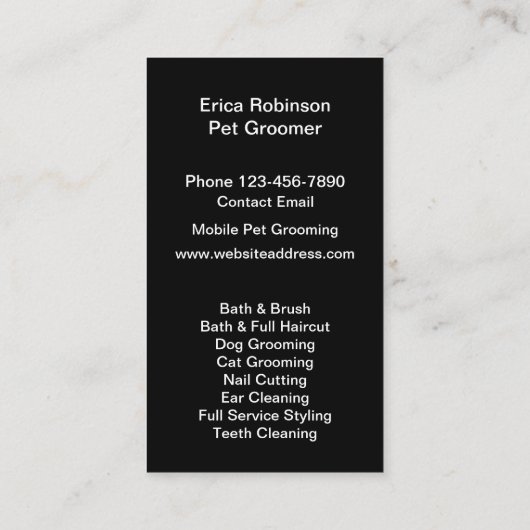 Trendy huisdierverzorging visitekaartje (Achterkant)