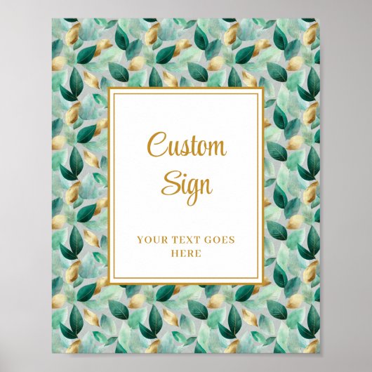 Trendy Hunter Green Gold Foliage Wedding Custom Poster (Voorkant)