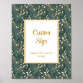Trendy Hunter Green Gold Foliage Wedding Custom Poster (Voorkant)