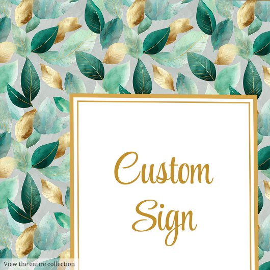 Trendy Hunter Green Gold Foliage Wedding Custom Poster