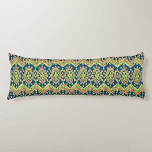 Trendy Ikat Colorful Ethnic Pattern on Blue Lichaamskussen