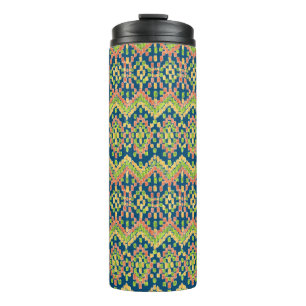 Trendy Ikat Colorful Ethnic Pattern on Blue Thermosbeker