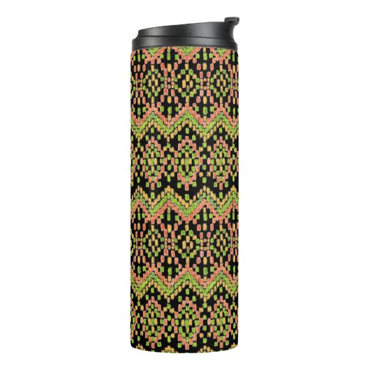 Trendy Ikat Ethnic Pattern on Black om aan te pass Thermosbeker (Gedraaid links)