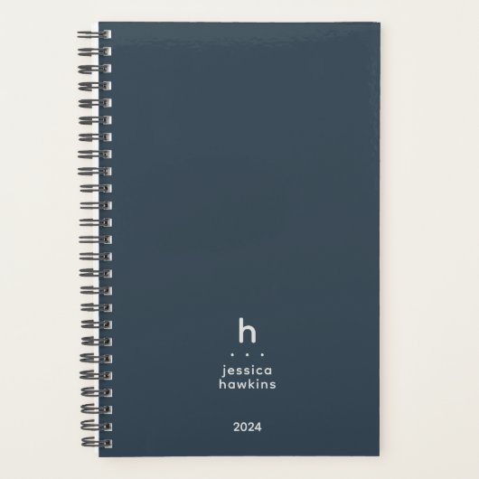 Trendy Indigo Blauw Modern Monogram Weekly Planner (Voorkant)