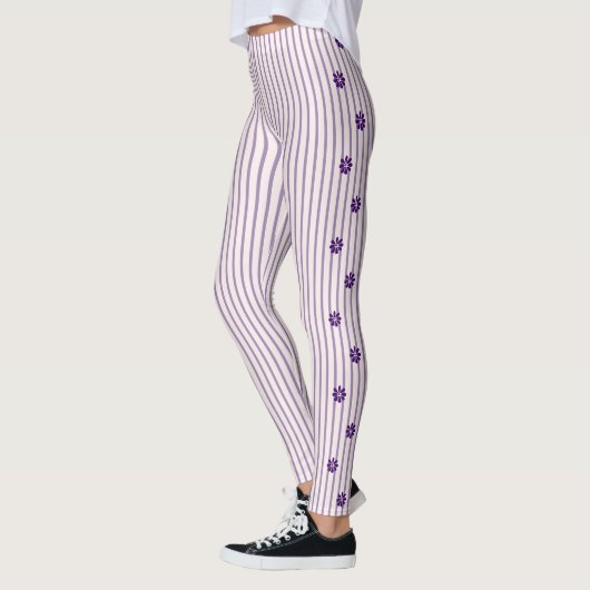 Trendy Indigo Bloemen met Blush en Violet Stripes Leggings (Links)