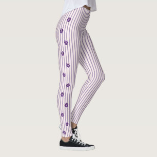 Trendy Indigo Bloemen met Blush en Violet Stripes Leggings