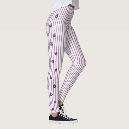 Trendy Indigo Bloemen met Blush en Violet Stripes Leggings (Rechts)